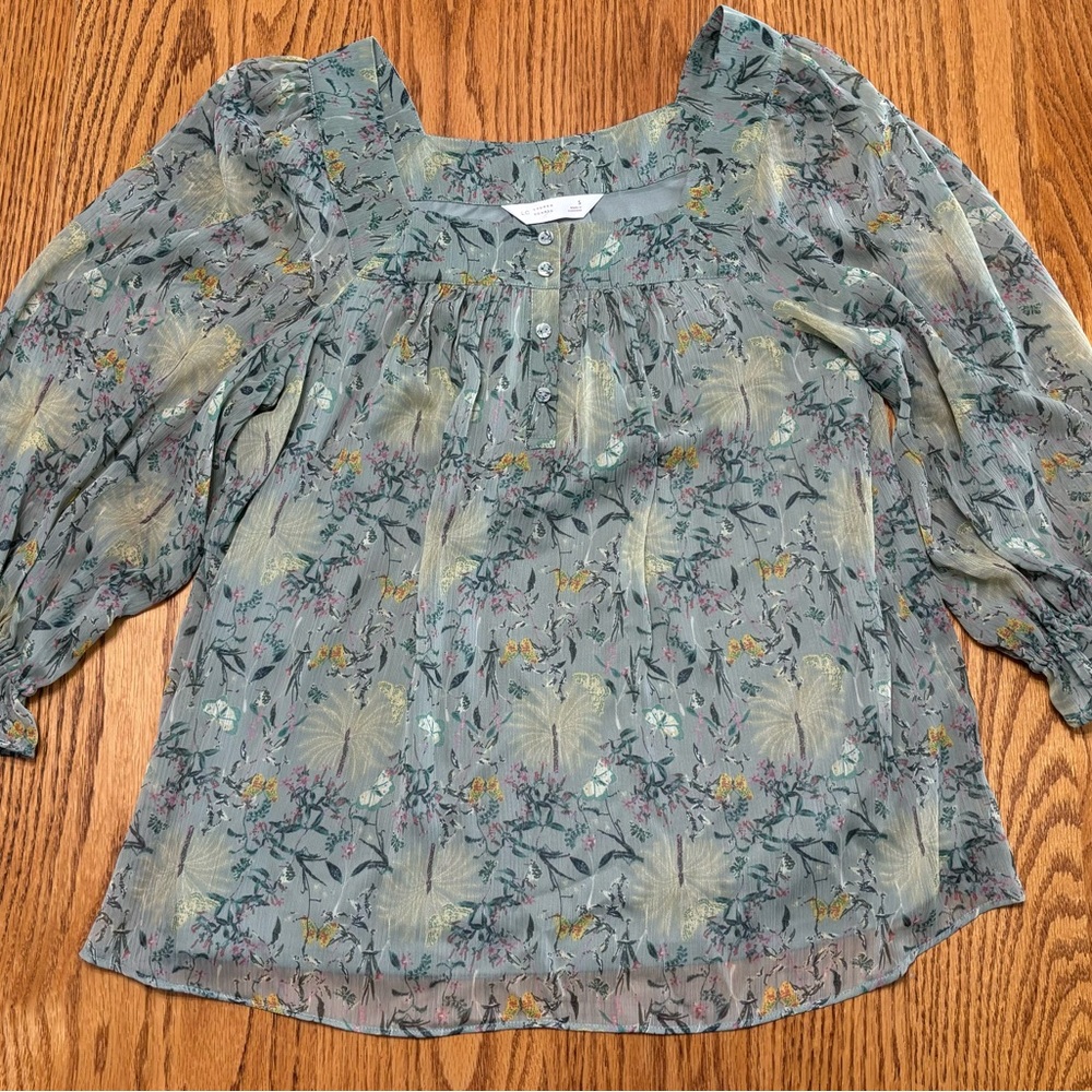 Light Blue Floral Peasant Blouse - Women's Top